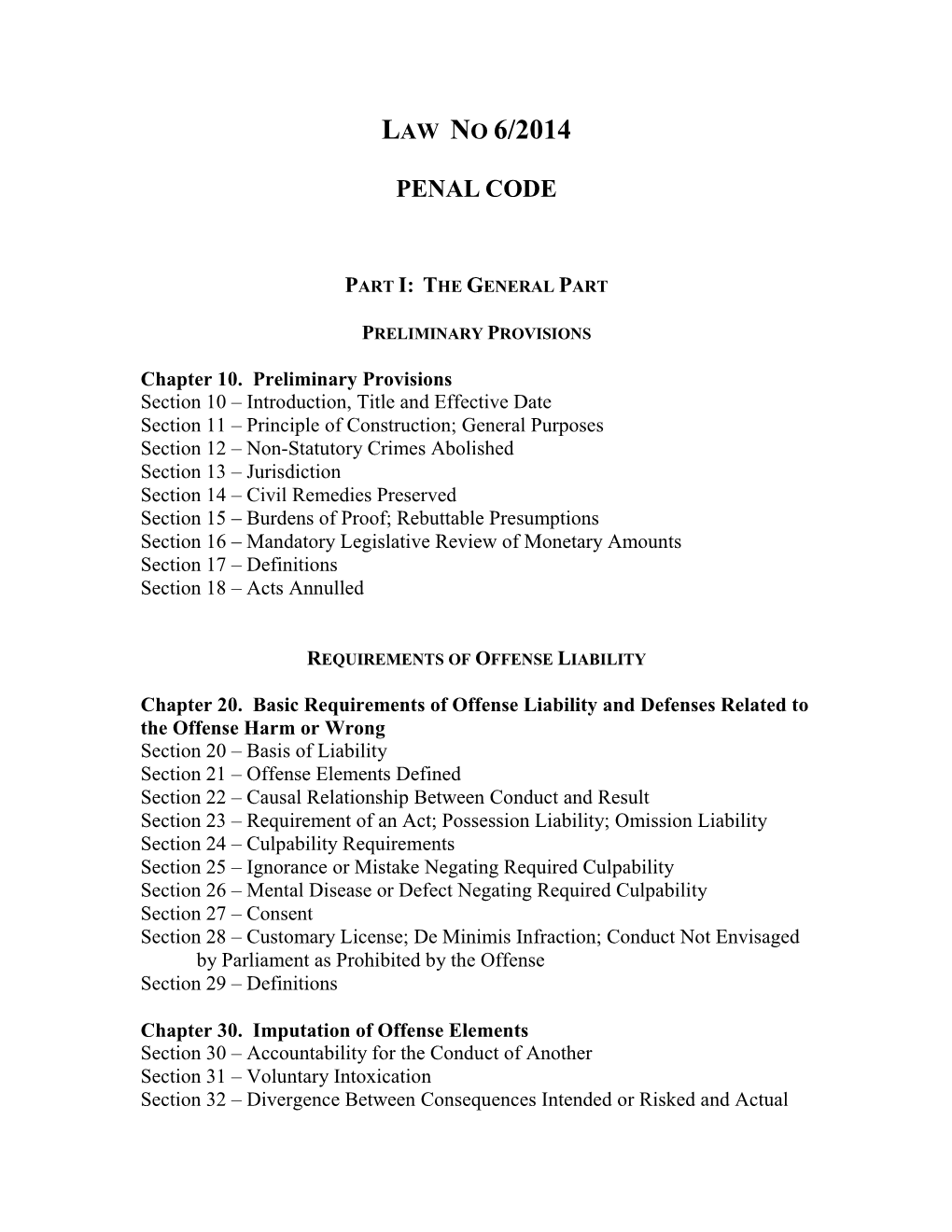 Law No 6/2014 Penal Code