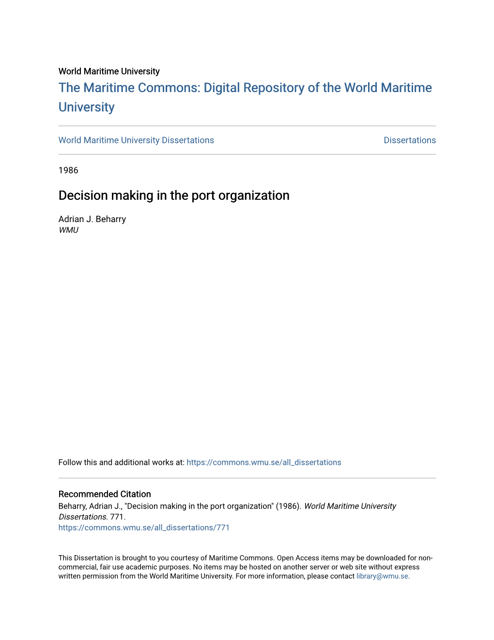 Decision Making in the Port Organization