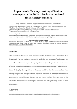 Impact and Efficiency Ranking of Football Managers in the Italian Serie A: Sport and Financial Performance