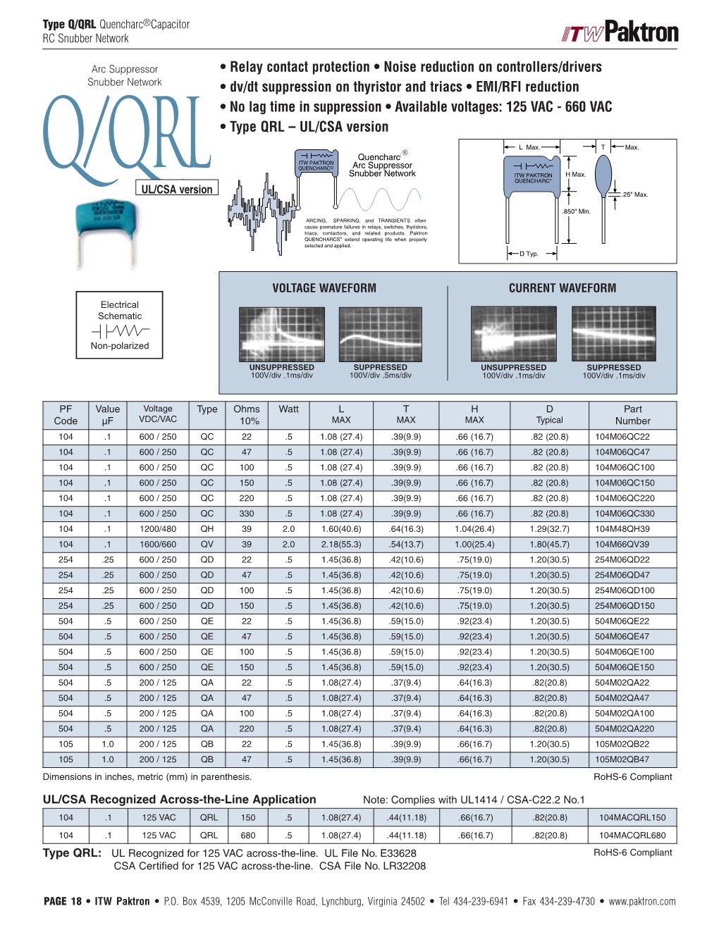 Relay Contact Protection • Noise Reduction on Controllers