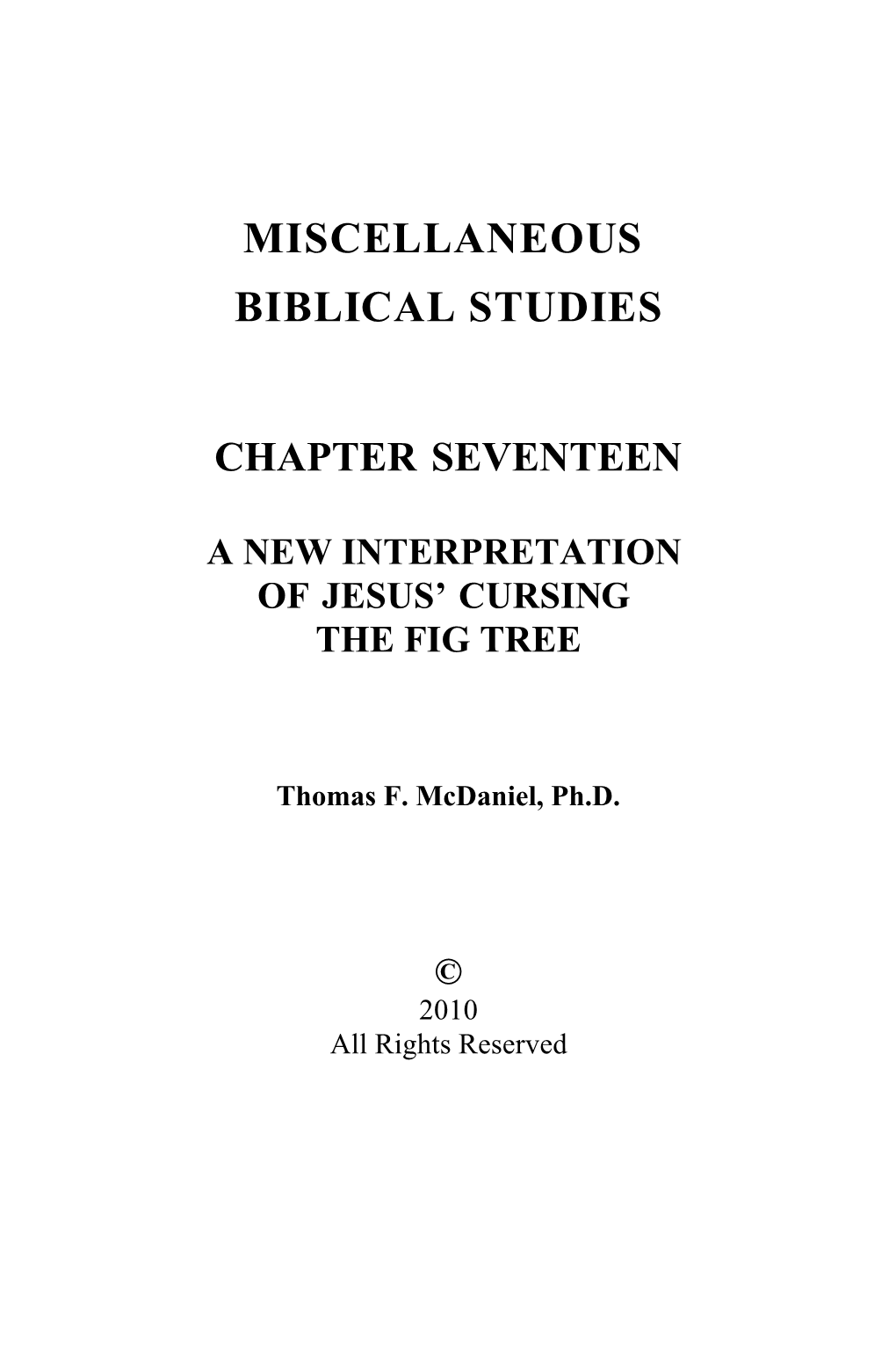 17. a New Interpretation of Jesus' Cursing the Fig Tree