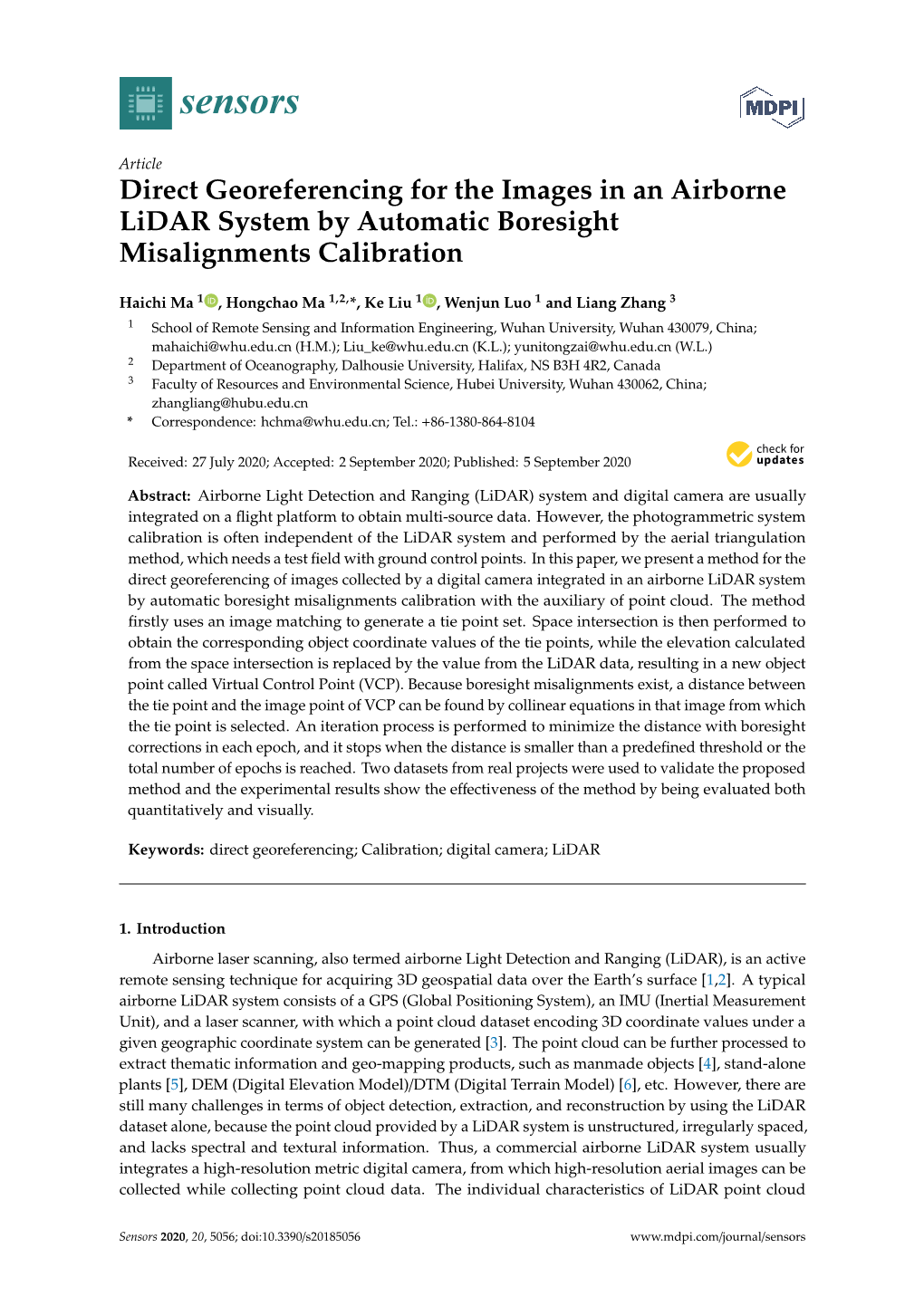 Direct Georeferencing For The Images In An Airborne Lidar System By ...