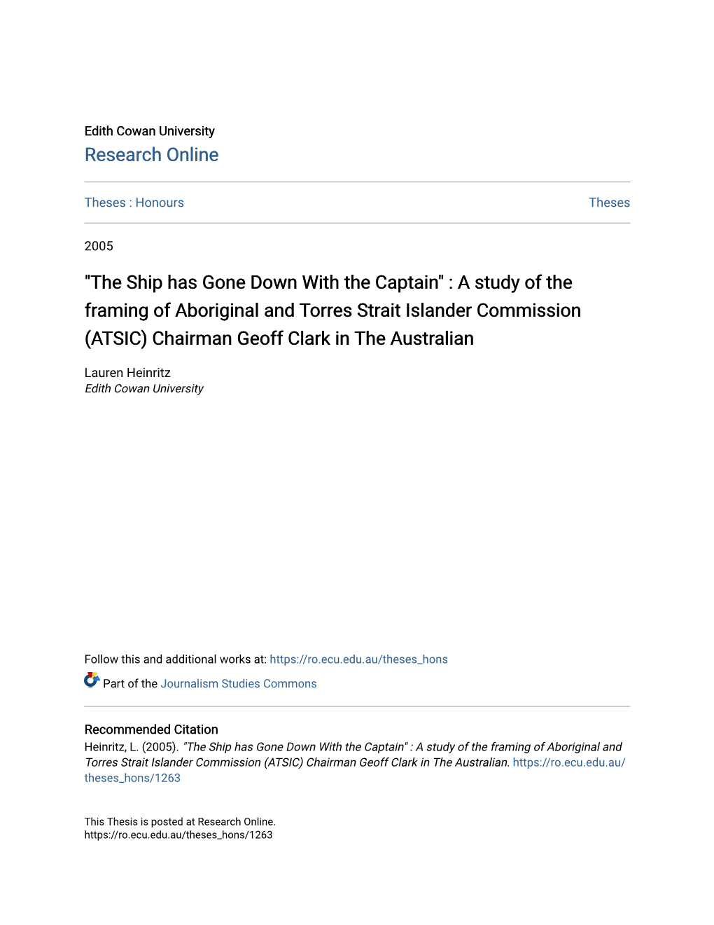 A Study of the Framing of Aboriginal and Torres Strait Islander Commission (ATSIC) Chairman Geoff Clark in the Australian