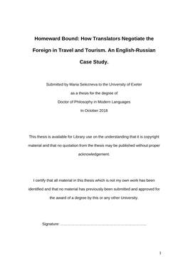 How Translators Negotiate the Foreign in Travel and Tourism. An