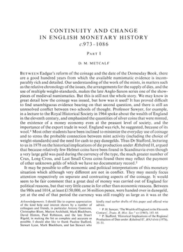 CONTINUITY and CHANGE in ENGLISH MONETARY HISTORY C.973- 1086