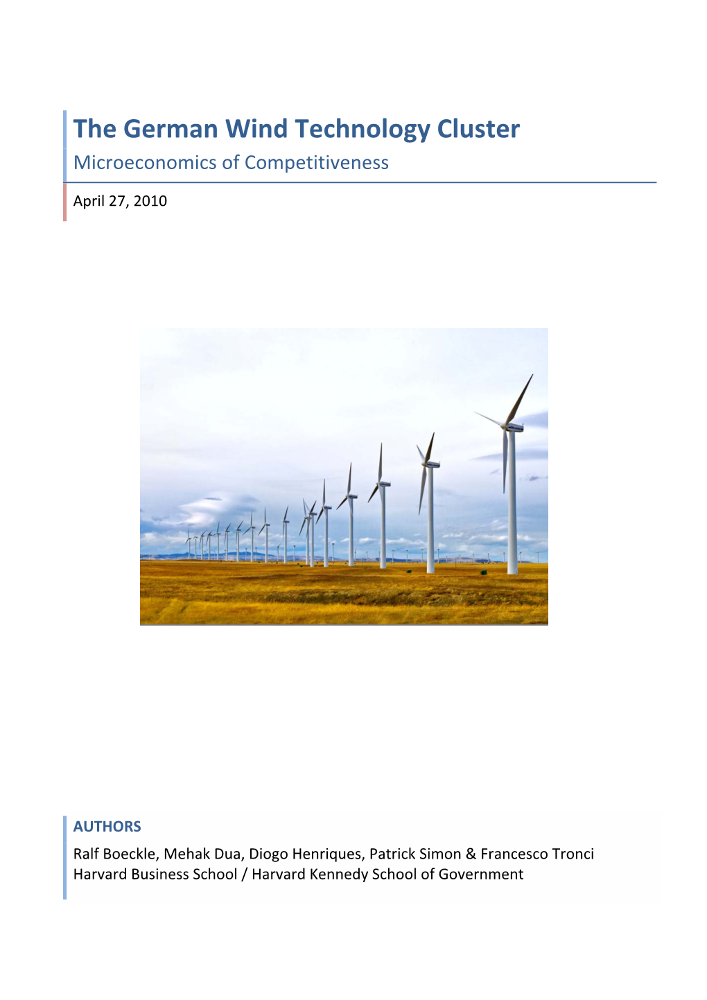 The German Wind Technology Cluster Microeconomics of Competitiveness