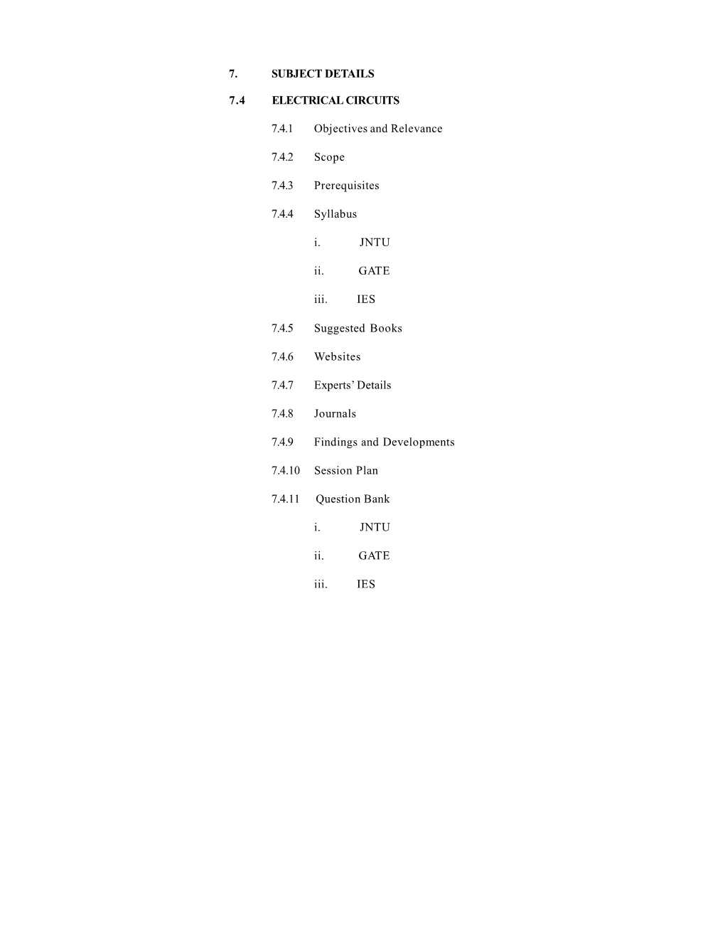 7. Subject Details 7.4 Electrical Circuits 7.4.1