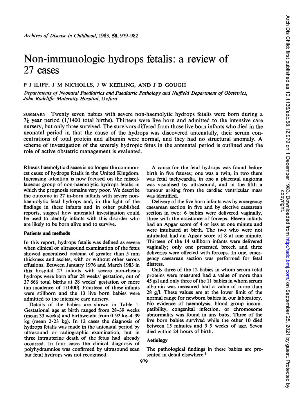 Non-Immunologic Hydrops Fetalis: a Review of 27 Cases