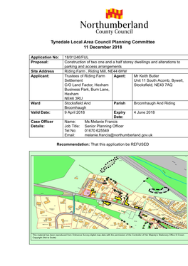 Tynedale Local Area Council Planning Committee 11 December 2018