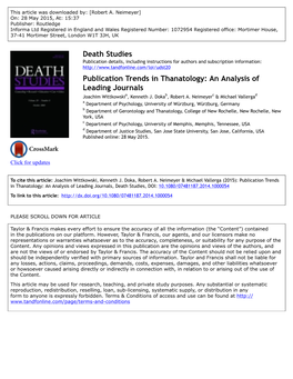 Publication Trends in Thanatology: an Analysis of Leading Journals Joachim Wittkowskia, Kenneth J