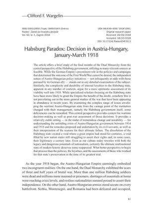 Habsburg Paradox: Decision in Austria-Hungary, January-March 1918
