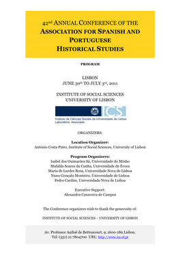 42Nd ANNUAL CONFERENCE of the ASSOCIATION for SPANISH and PORTUGUESE HISTORICAL STUDIES