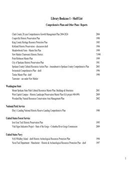 Library Bookcase 1 – Shelf List Comprehensive Plans and Other Plans / Reports