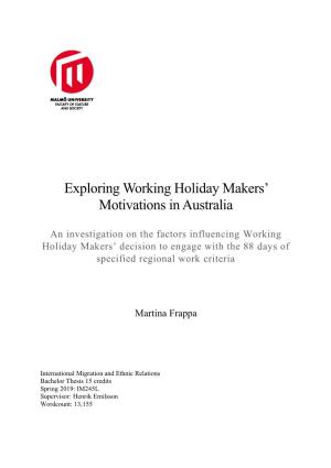 Exploring Working Holiday Makers' Motivations in Australia
