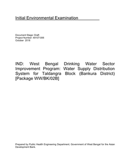 Water Supply Distribution System for Taldangra Block (Bankura District) [Package WW/BK/02B]