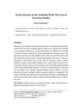 Israel Advocacy in the Academic Field: the Case of Terrorism Studies