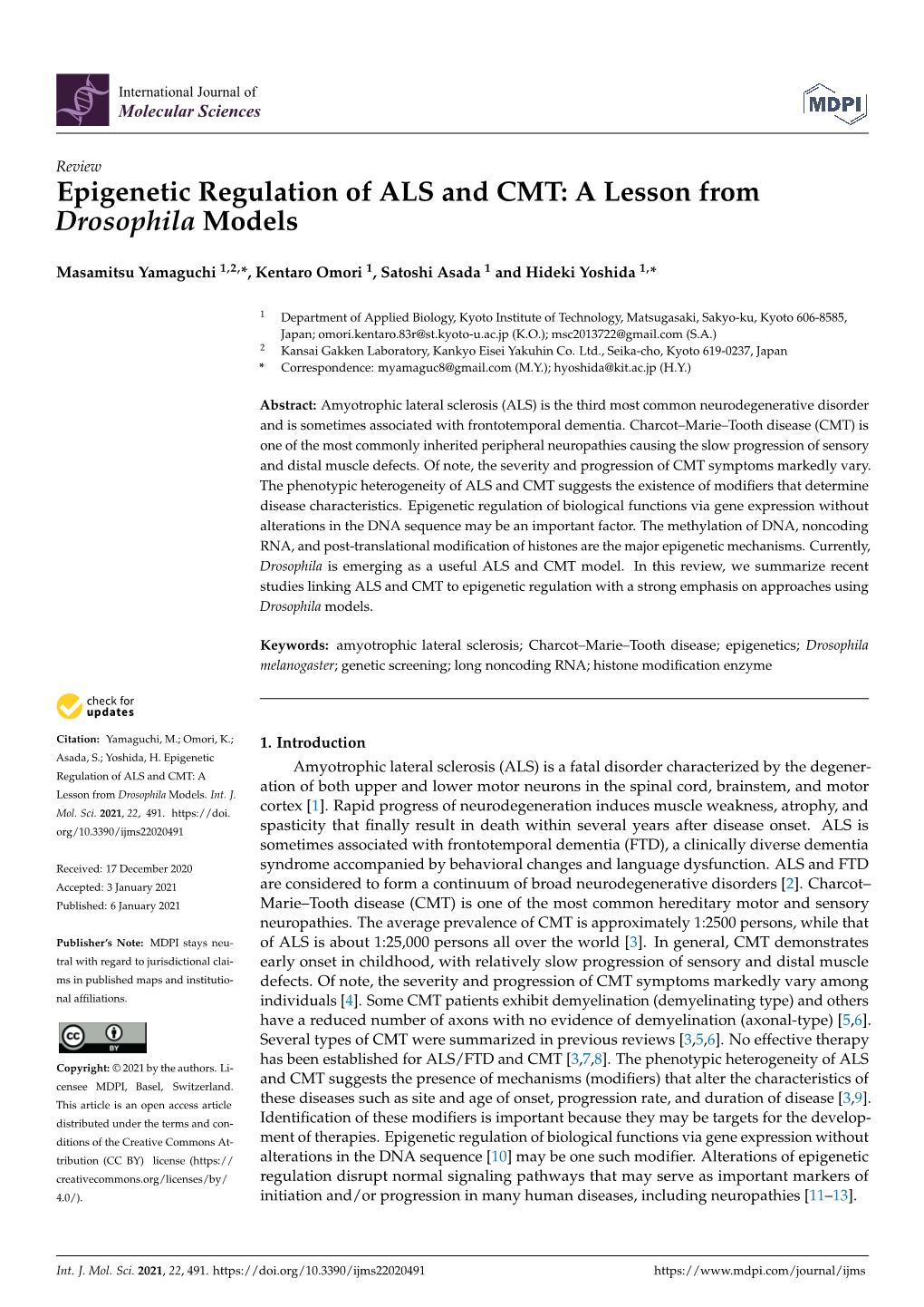 Epigenetic Regulation of ALS and CMT: a Lesson from Drosophila Models