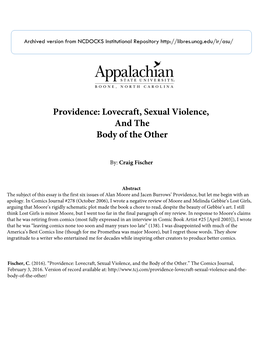 Providence: Lovecraft, Sexual Violence, and the Body of the Other