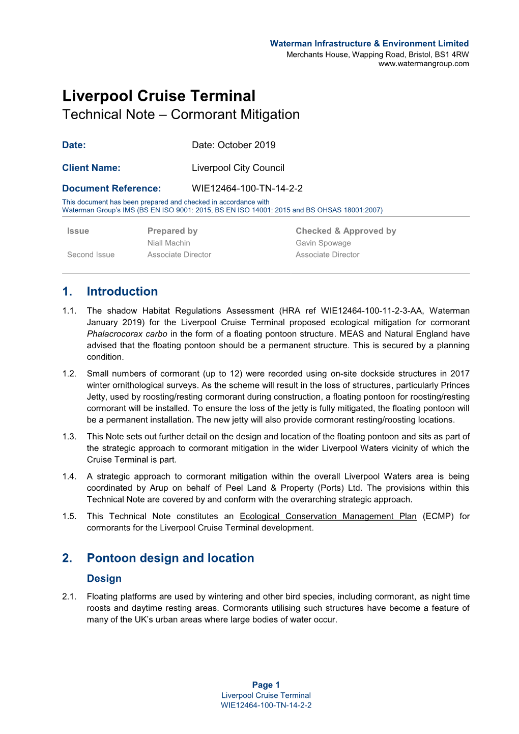 Liverpool Cruise Terminal Technical Note – Cormorant Mitigation