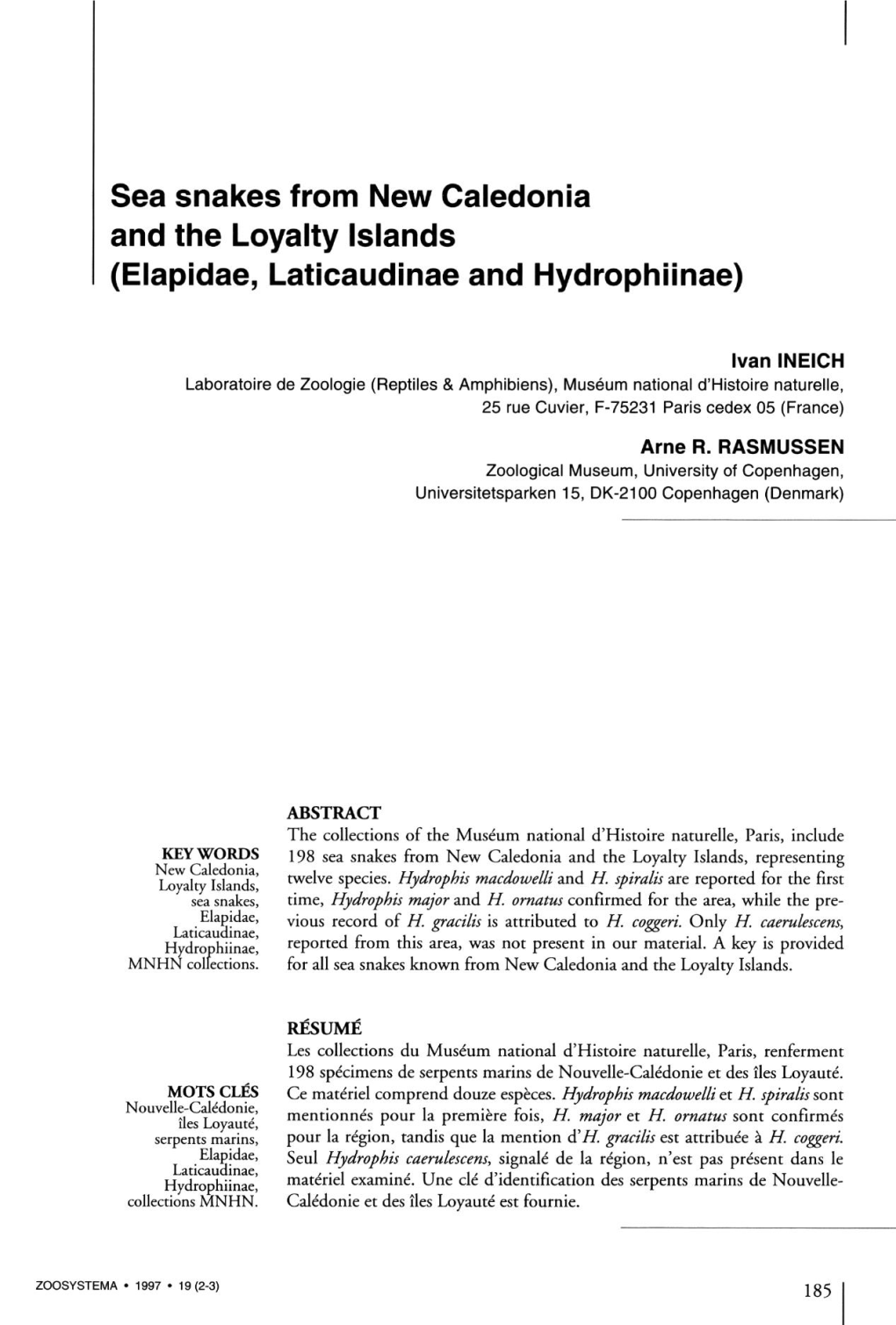 Sea Snakes from New Caledonia and the Loyalty Islands (Elapidae, Laticaudinae and Hydrophiinae)