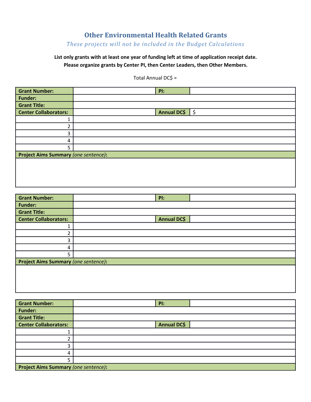 Other Environmental Health Related Grants