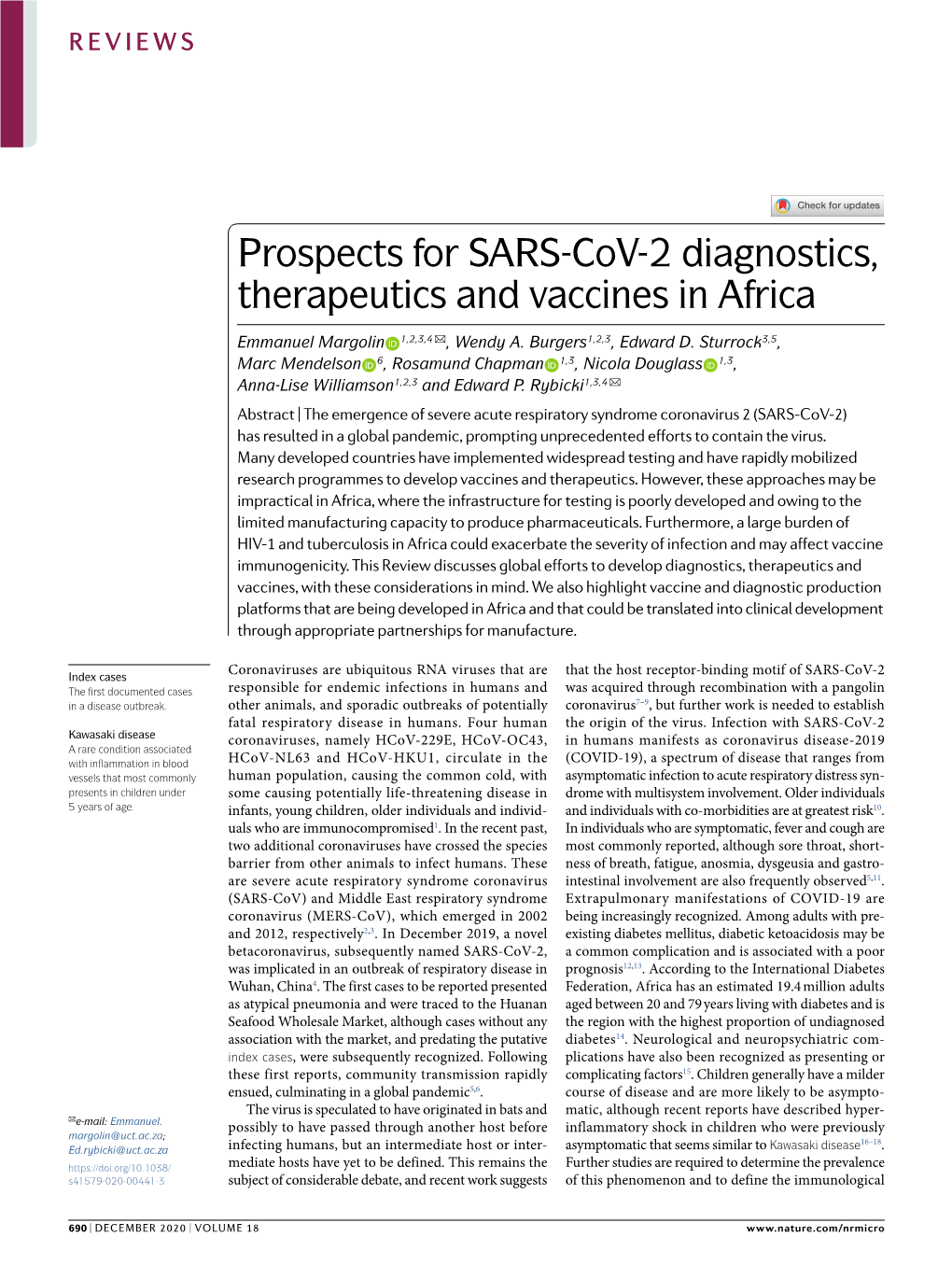 Prospects for SARS-Cov-2 Diagnostics, Therapeutics and Vaccines in Africa