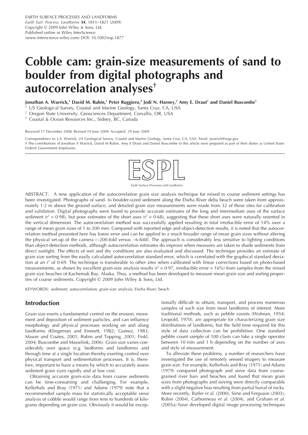 Cobble Cam: Grain-Size Measurements of Sand to Boulder from Digital Photographs and Autocorrelation Analyses†