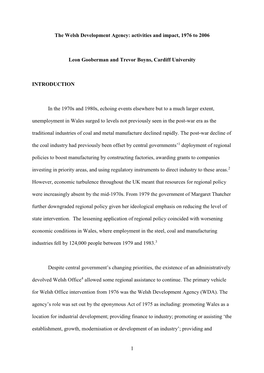 The Welsh Development Agency: Activities and Impact, 1976 to 2006