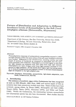 Pattern of Distribution and Adaptation to Different Lrradiance Levels of Zooxanthellae in the Soft Coral Litophyton Arboreum (Octocorallia, Alcyonacea)