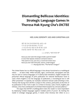 “Dictating the Nation: Multilingual Textuality in Theresa Cha's Dictée”