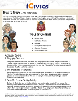 RACE to RATIFY … the History Files ACTIVITY IDEAS