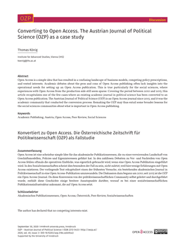 Converting to Open Access. the Austrian Journal of Political Science (OZP) As a Case Study
