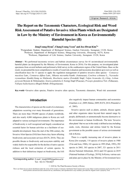 The Report on the Taxonomic Characters, Ecological Risk And