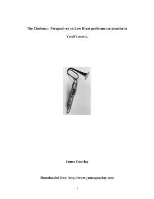 The Cimbasso: Perspectives on Low Brass Performance Practise In