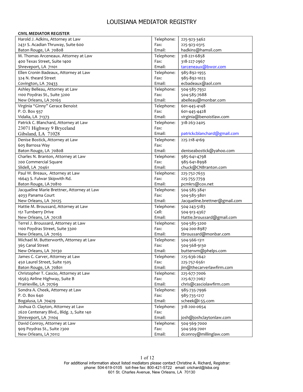 Louisiana Mediator Registry