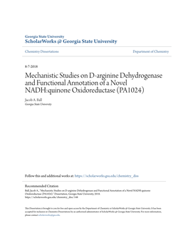 Mechanistic Studies on D-Arginine Dehydrogenase and Functional Annotation of a Novel NADH:Quinone Oxidoreductase (PA1024) Jacob A