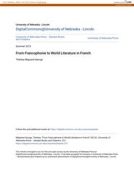 From Francophonie to World Literature in French