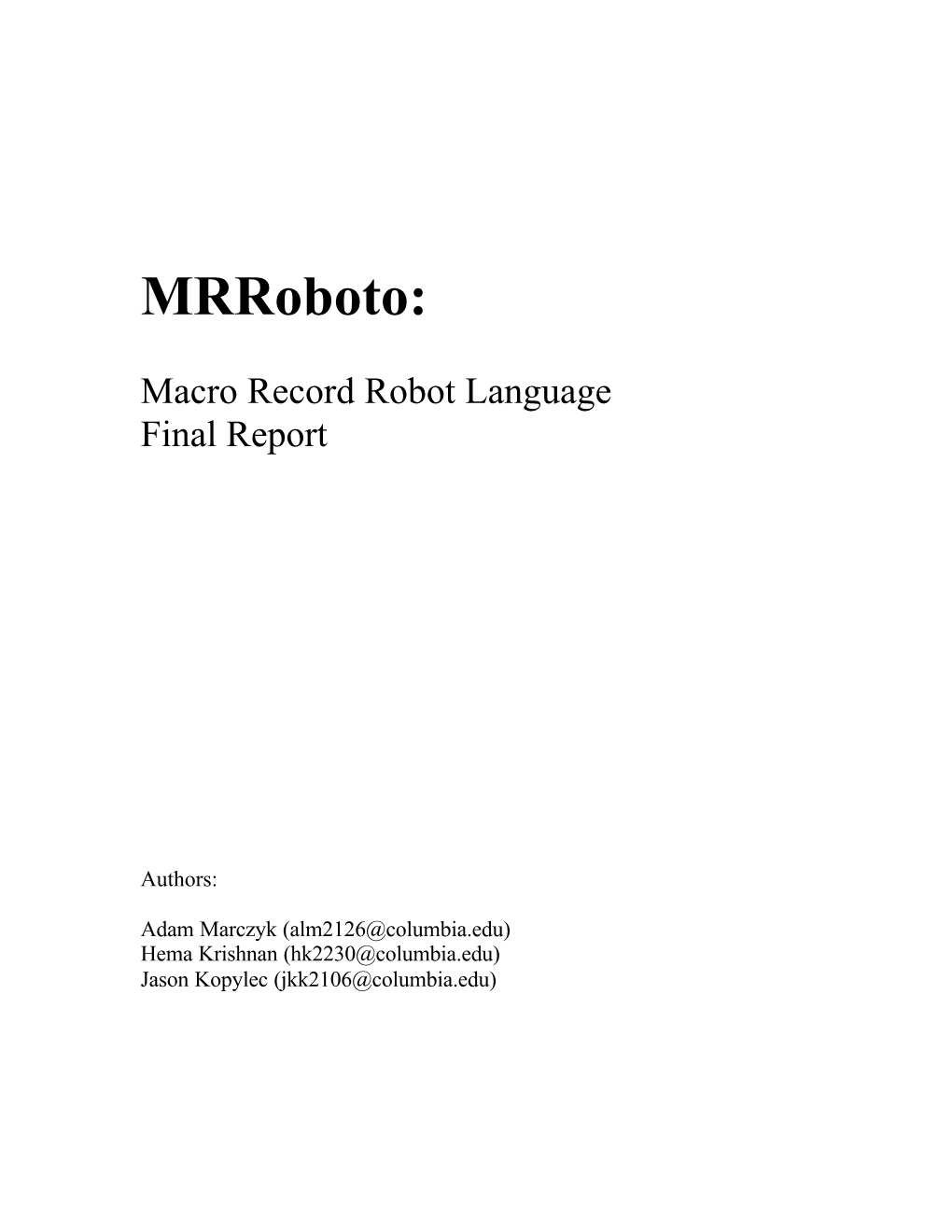 Mrroboto Final Report