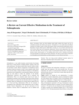 A Review on Current Effective Medications in the Treatment of Schizophrenia
