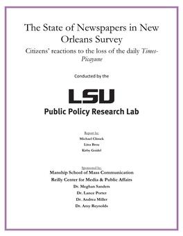 The State of Newspapers in New Orleans Survey Citizens’ Reactions to the Loss of the Daily Times- Picayune