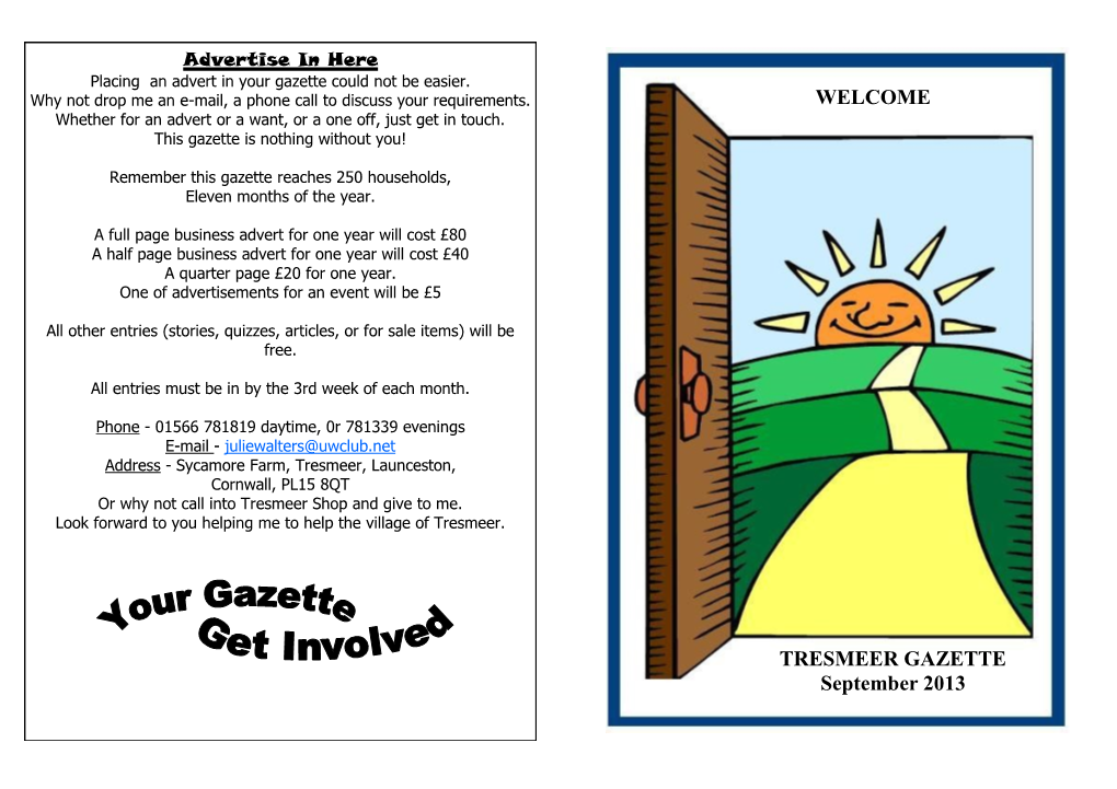 TRESMEER GAZETTE September 2013 WELCOME