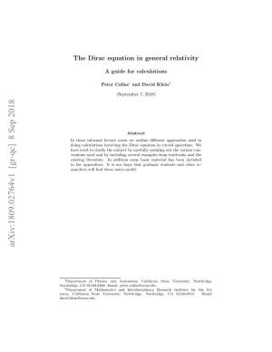 The Dirac Equation in General Relativity, a Guide for Calculations