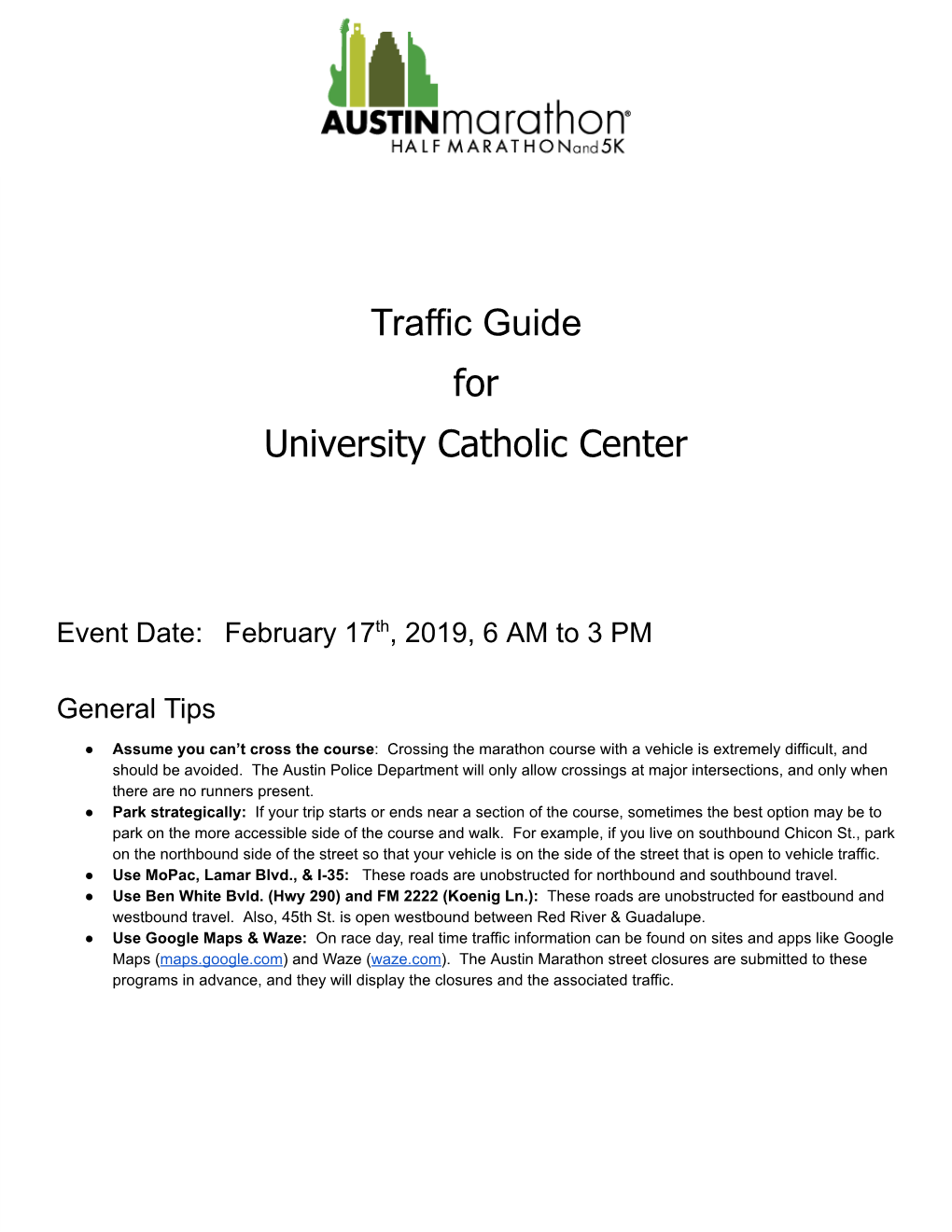 Traffic Guide for University Catholic Center