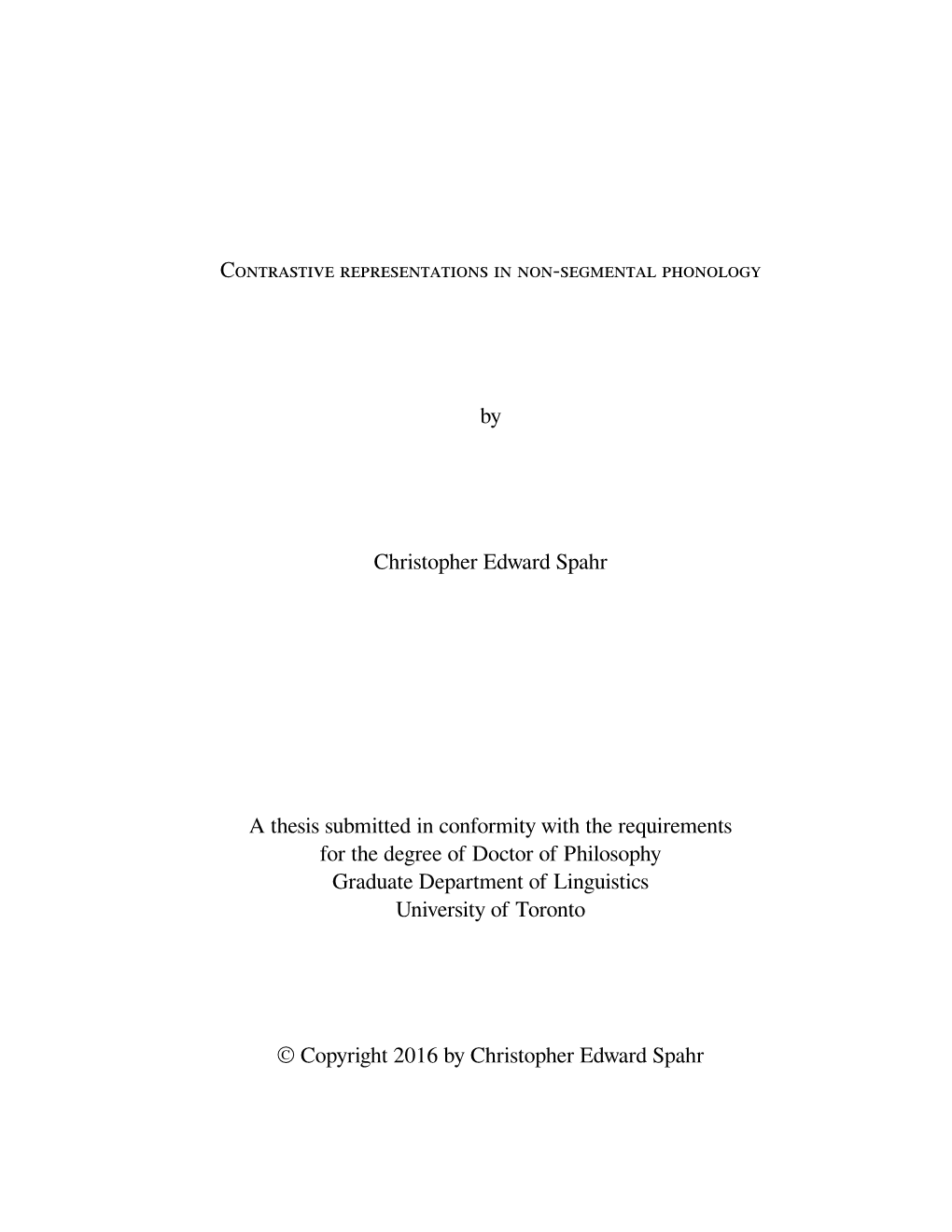 Contrastive Representations in Non-Segmental Phonology