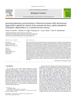 Assessing Deposition and Persistence of Beauveria Bassiana GHA