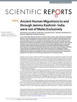 Ancient Human Migrations to and Through Jammu Kashmir