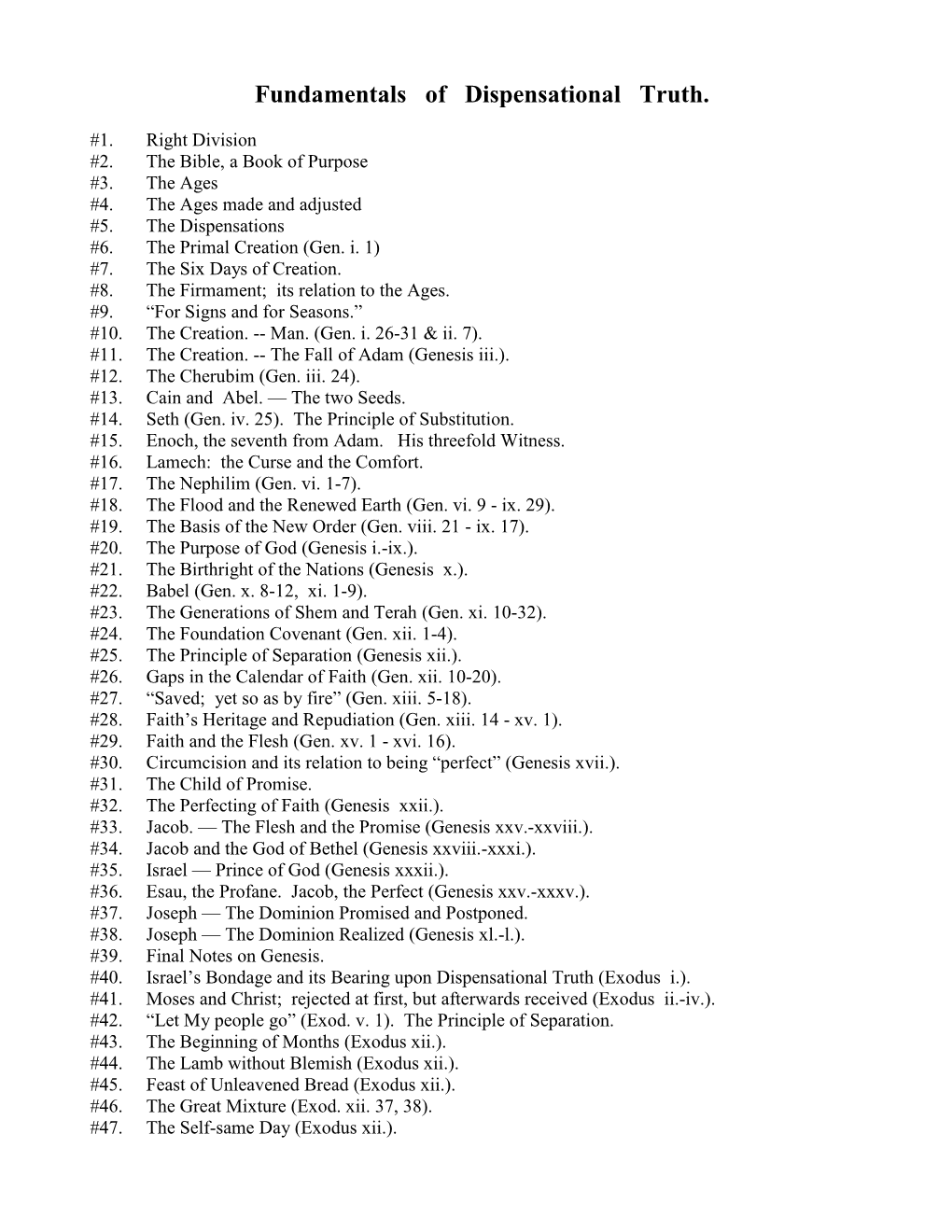 Fundamentals of Dispensational Truth