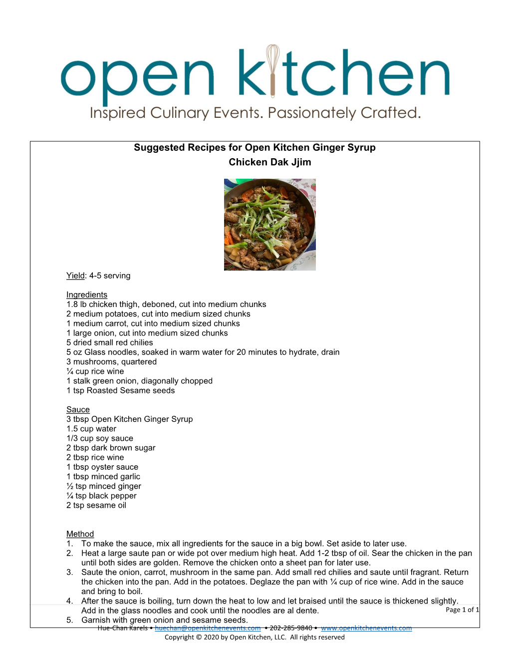 Suggested Recipes for Open Kitchen Ginger Syrup Chicken Dak Jjim