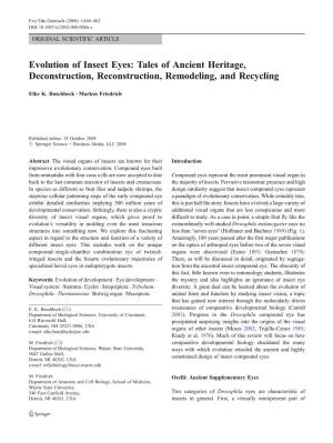 Evolution of Insect Eyes: Tales of Ancient Heritage, Deconstruction, Reconstruction, Remodeling, and Recycling