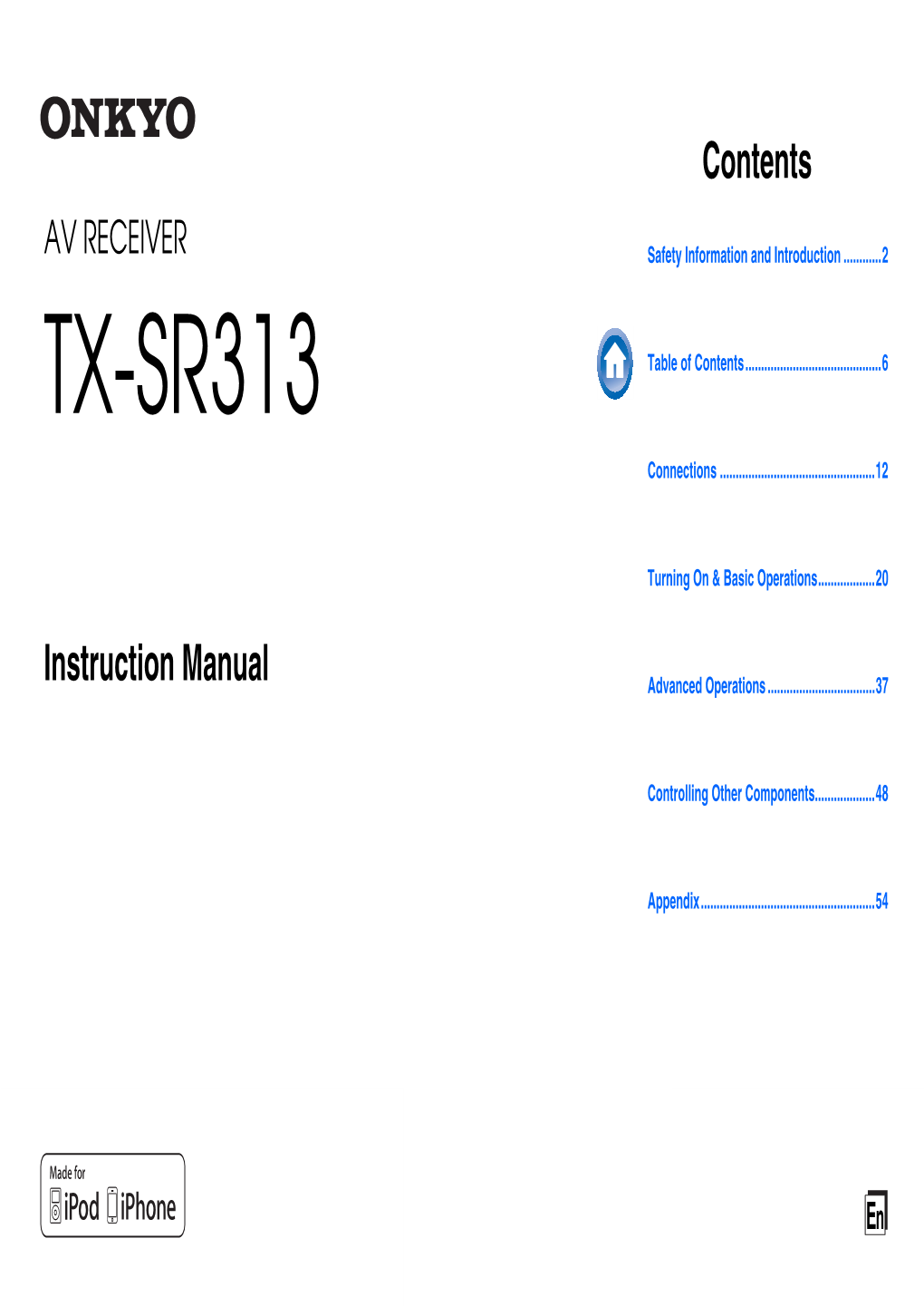 TX-SR313 Table of Contents
